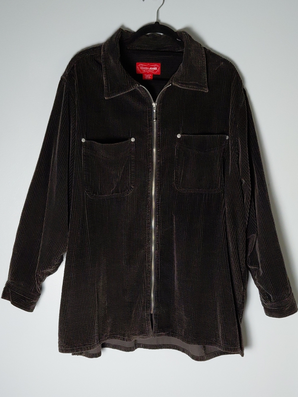 Venezia Jeans 90s Y2K Corduroy Chocolate Brown Zip Up Shacket Shirt Jacket 18/20